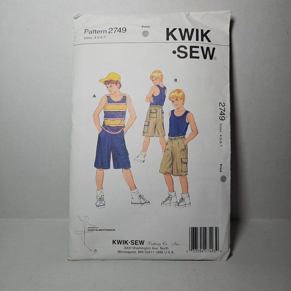 Kwik Sew Pattern 2749 Boys Tank Tops And Shorts Sealed New
